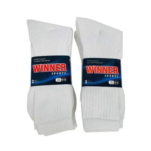 Sports Crew Socks Size 10-13 [White- 3 Pair]