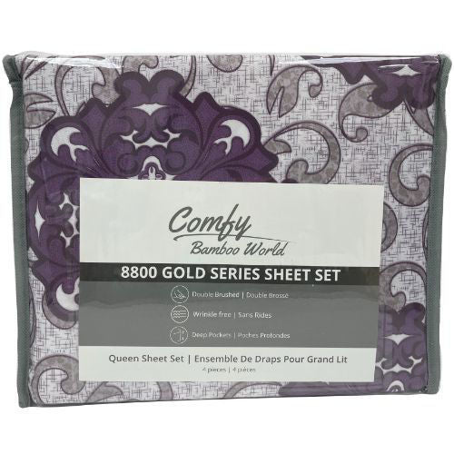 Queen Printed Bedsheet Set 4pk
