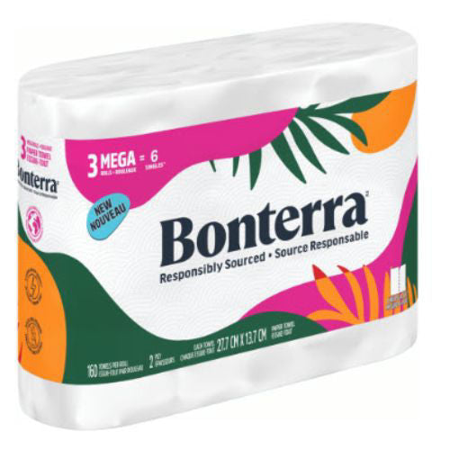 Bonterra Paper Towels 2-ply 3=6 Rolls [160 Sheets] ($31.92 for Case of 8)