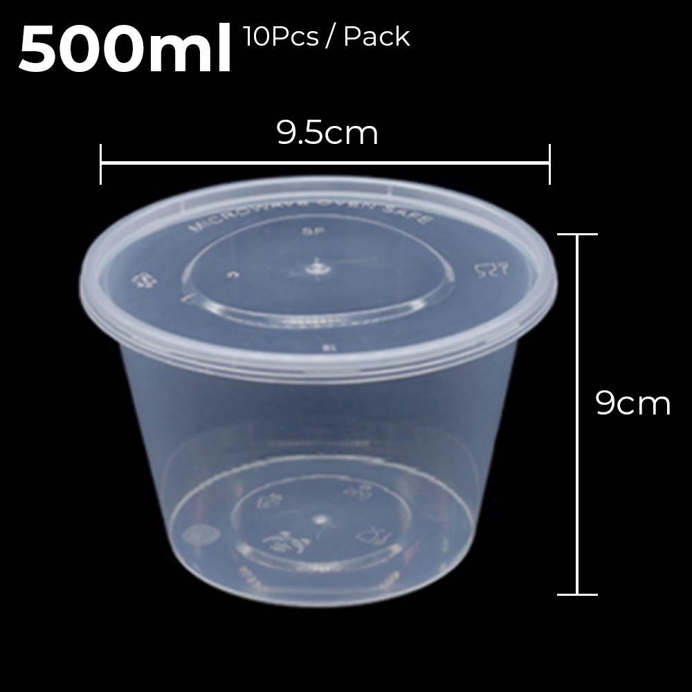 Round Plastic Food Container 10 Pack - 500 mL