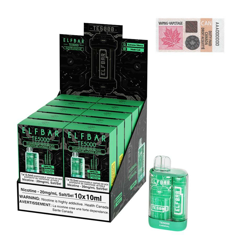 Elfbar te5000 Rechargeable Disposable pod-20mg Carnival Flavour ($39.90 for 10pcs)