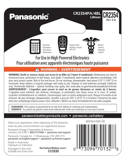 Panasonic Lithium 3v cr-2354-4pcs [Exp: 2032]
