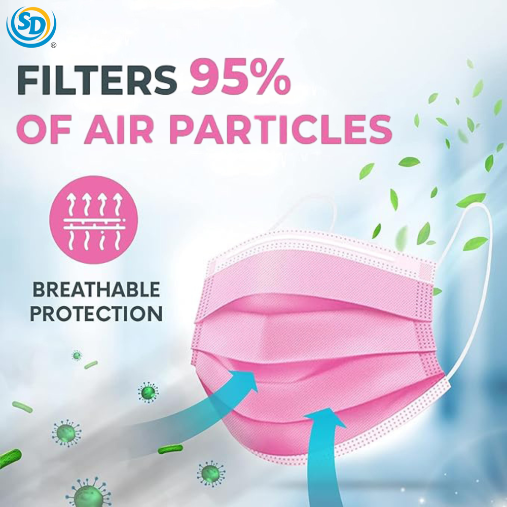 Sd Kids Disp Face Mask 3ply 50pk - Pink