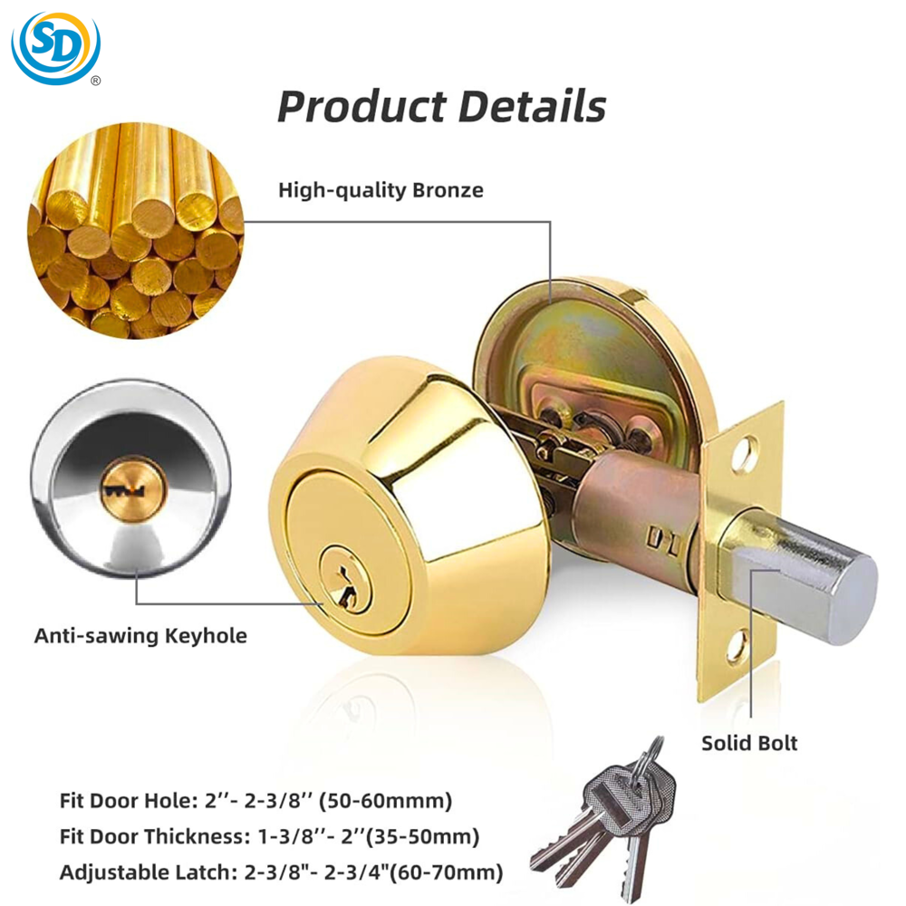 Sd Deadbolt Lock with Key (Gold)