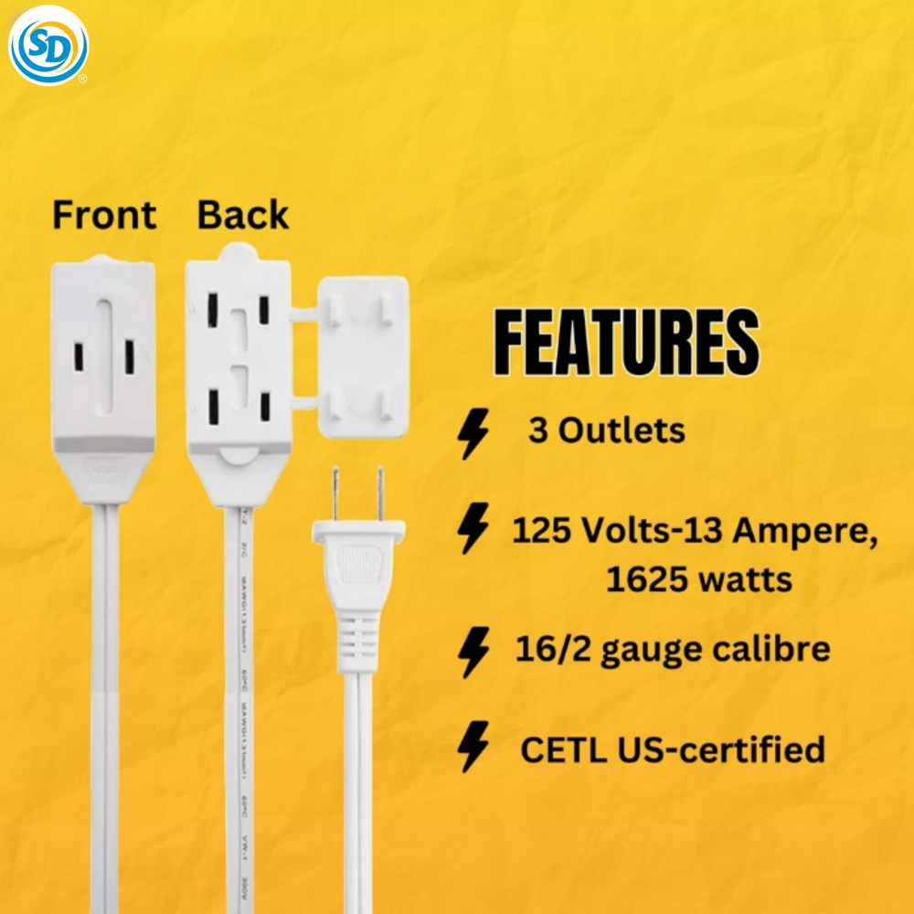 Sd Indoor Extension Cord 15ft 3 Outlets