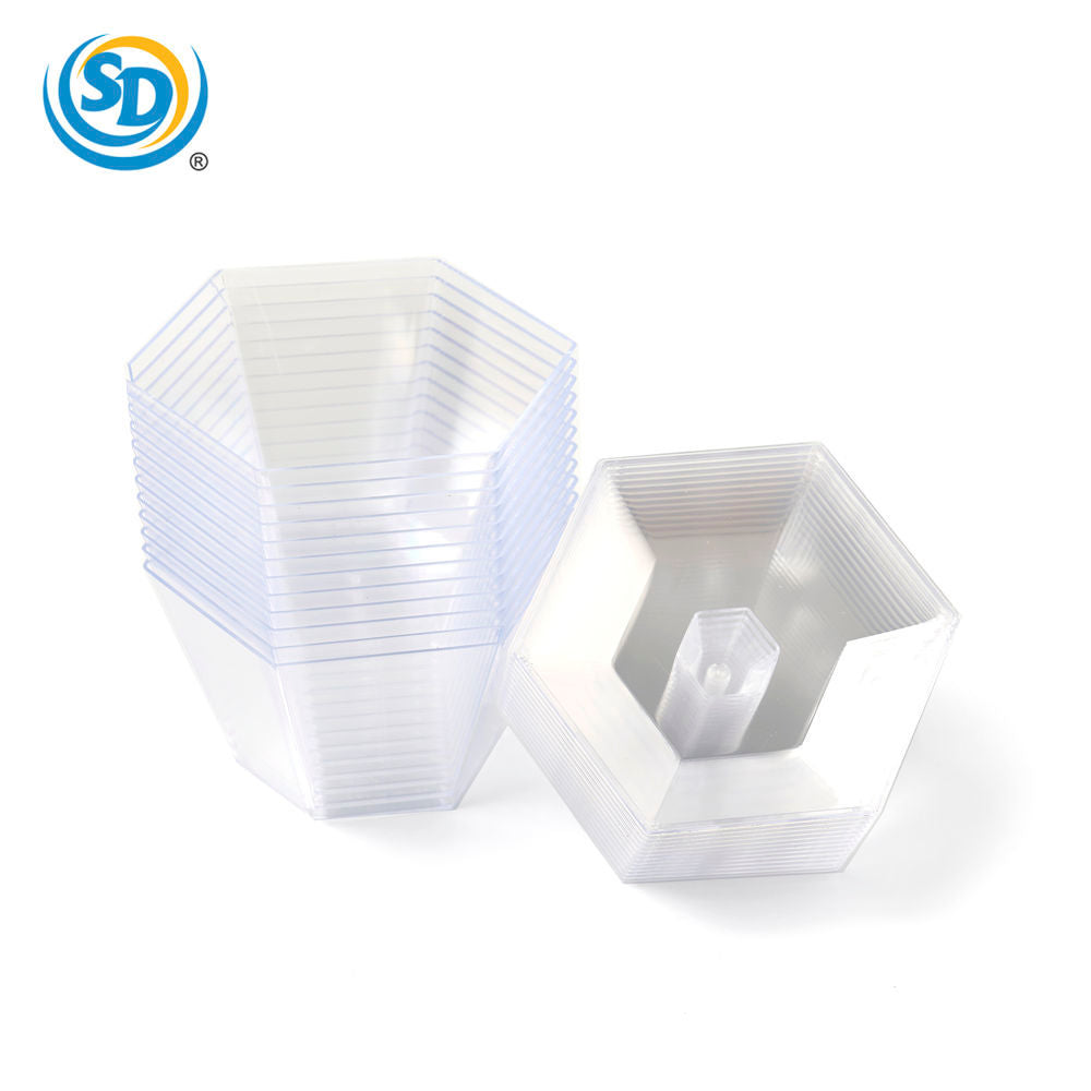 Plastic Clear Cups Hexagon Desgin with Lids 2 Oz 12 Pcs