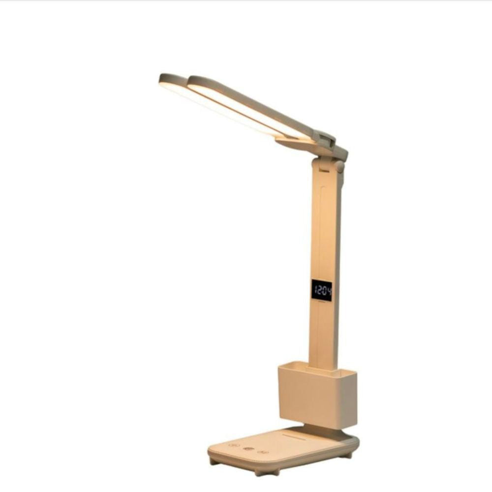 Rechargeable Leather Foldable LED Table Lamp with Clock