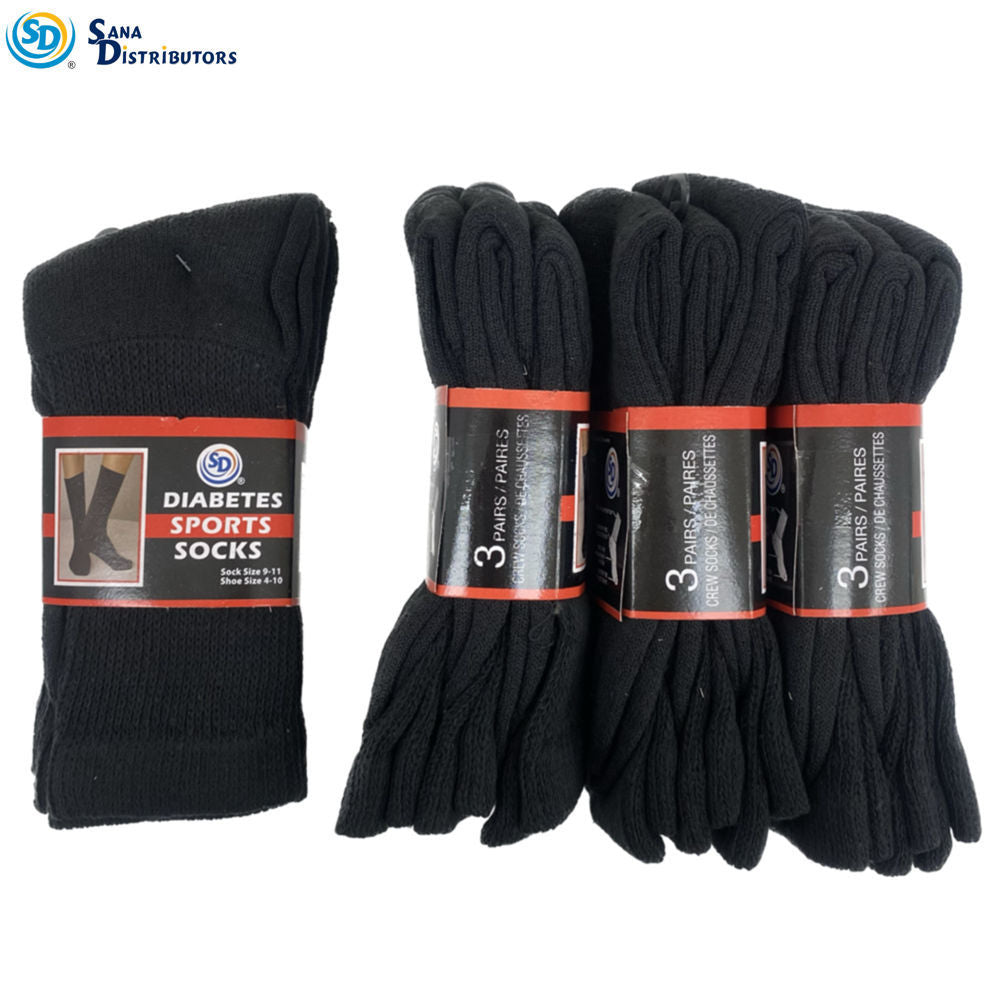 Sd Diabetes Sports Socks Black 12 Pairs 9-11