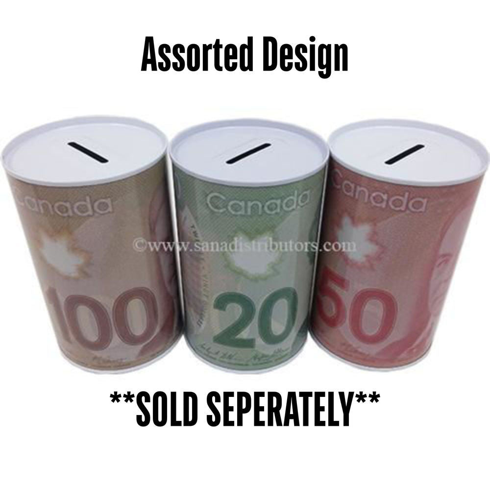 Tin Coin Bank Jumbo - Canadian Currency [8.6" x 5.5"] 1pc