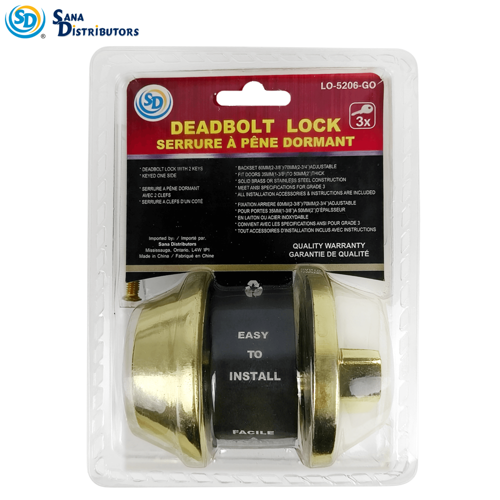 Sd Deadbolt Lock with Key (Gold)
