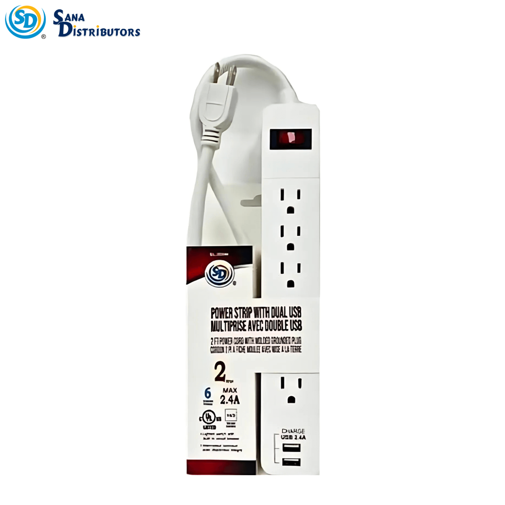 Sd Power Strip with Dual USB 6 Oulets 2ft