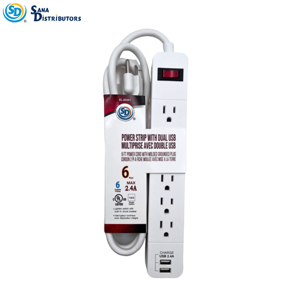 Sd Power Strip with Dual USB 6 Oulets 6ft