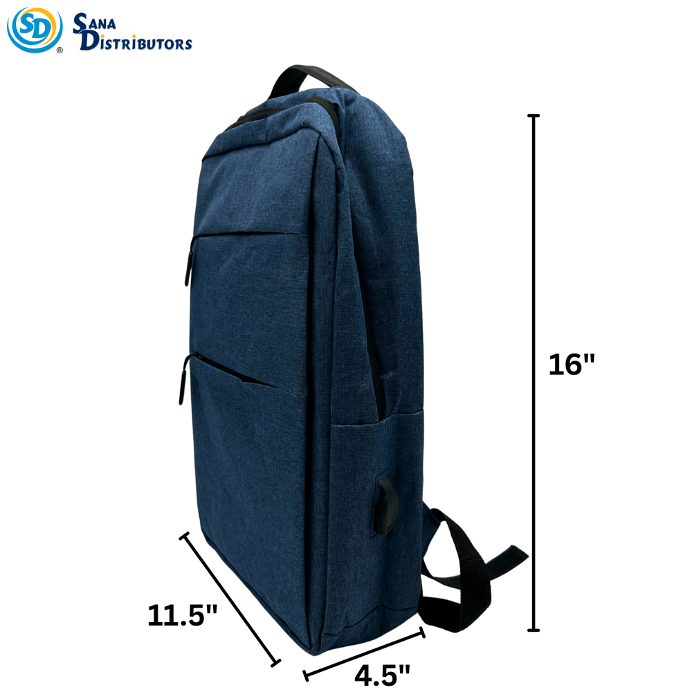 Laptop Backpack W/usb- [16" x 11.5" x 4.5"] - Assorted Colours