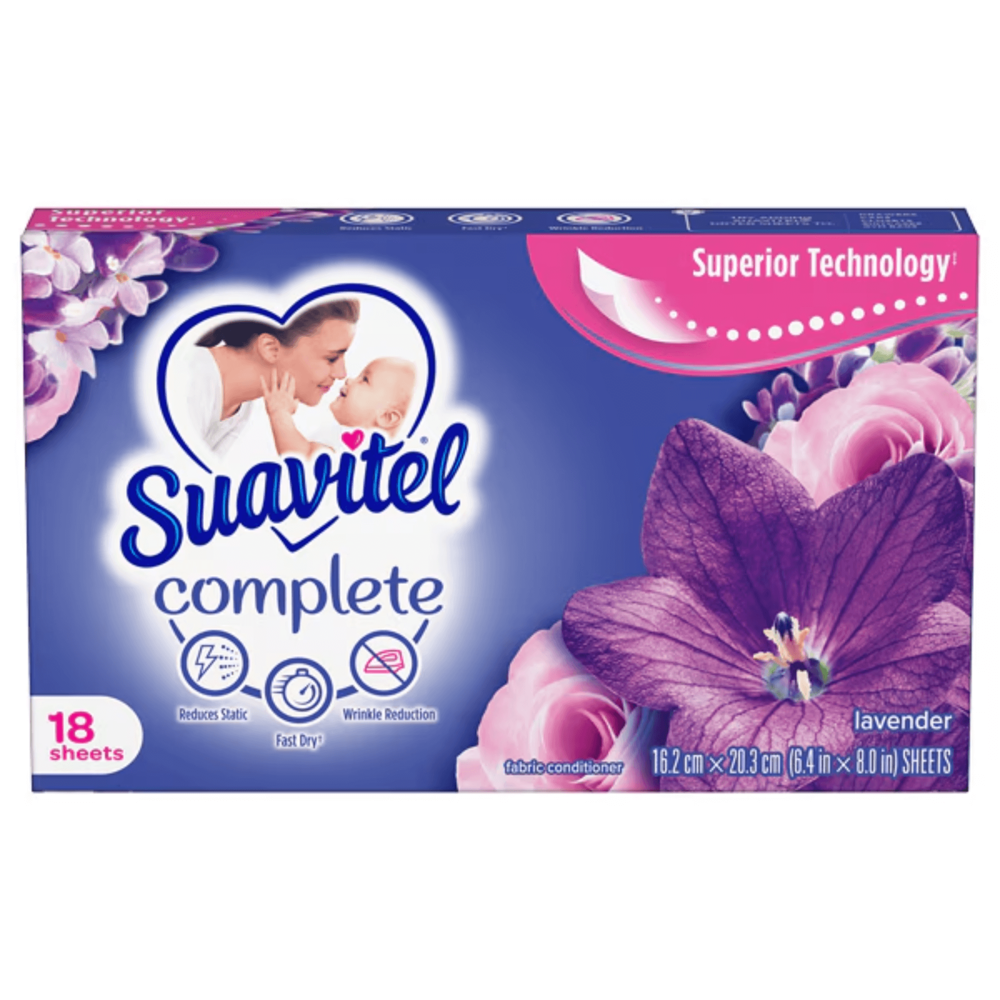 Suavitel Lavender Dryer Sheets [18 Sheets] ($29.85 for Case of 15)