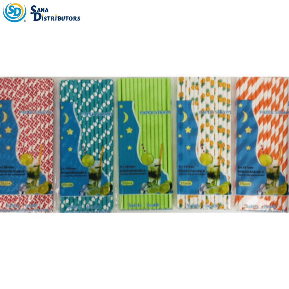 Paper Straws [8"] 25pcs - Assorted Colours