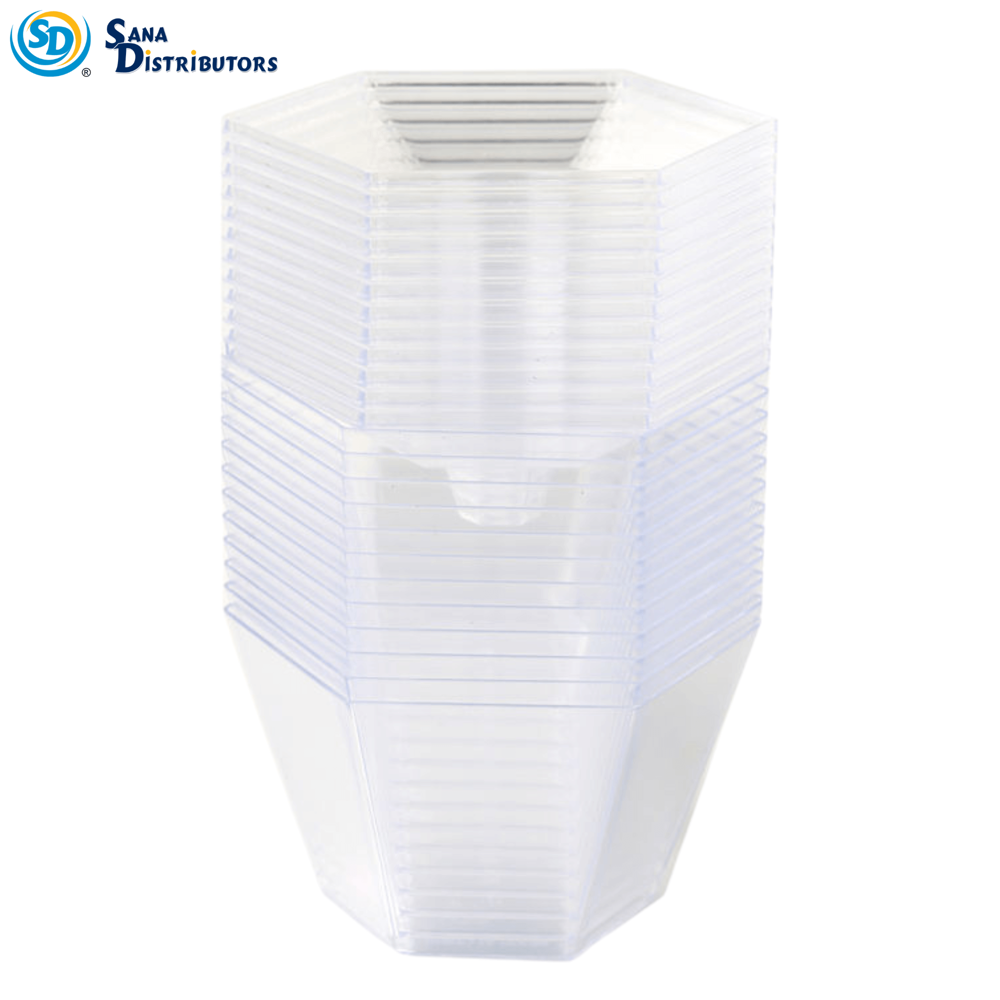 Plastic Clear Cups Hexagon Desgin with Lids 2 Oz 12 Pcs