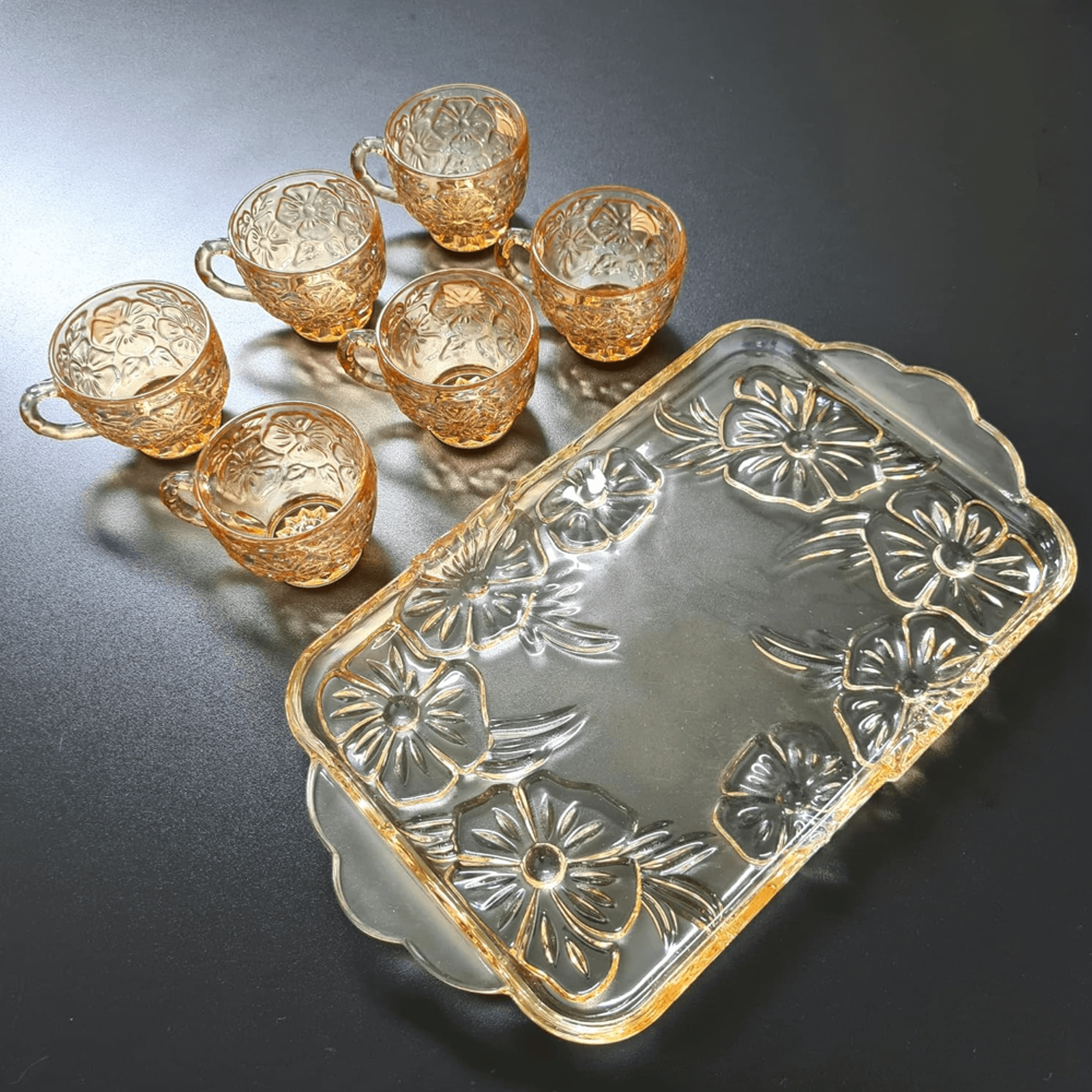 Glass Jug & Cup Set 8pcs 9"x3"x15"