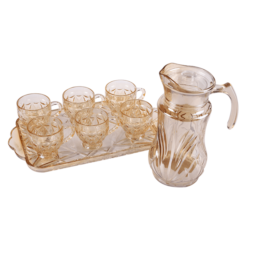 Glass Jug & Cup Set 8pcs 9"x3"x15"