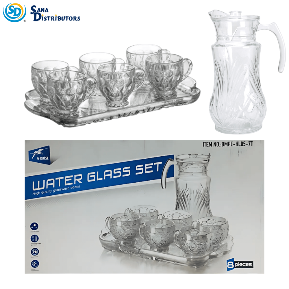 Glass Jug & Cup Set 8pcs