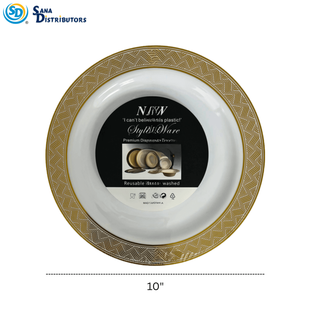 Plastic Plate Wave Gold Design 10" 6 Pcs