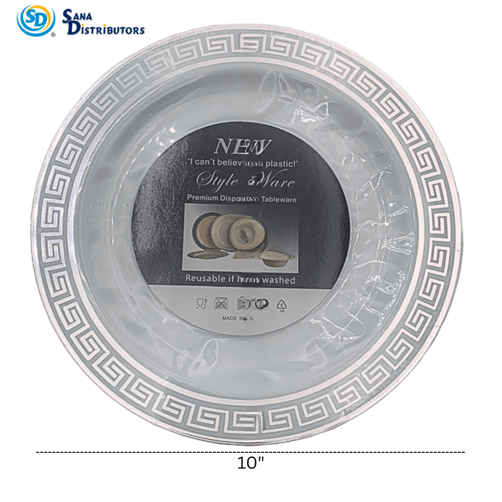 Plastic Plate Silver Design 10" 6 Pcs