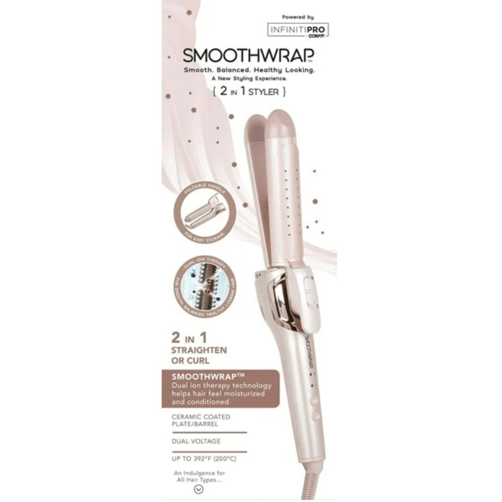 Conair Infiniti Pro Smoothwrap 2-in-1 Ceramic Straighten or Curler Styler #cs3290pkbrc