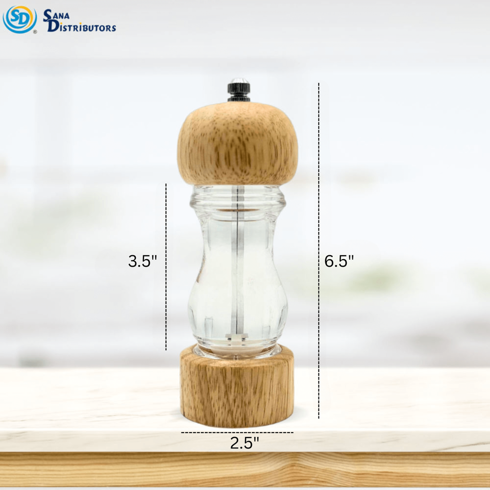 Salt & Pepper Grinder W/ Wooden Accents [6.5"]