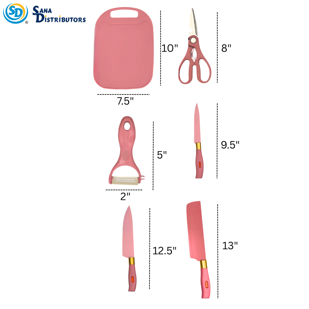 Pink Kitchen Knife Set 7pcs