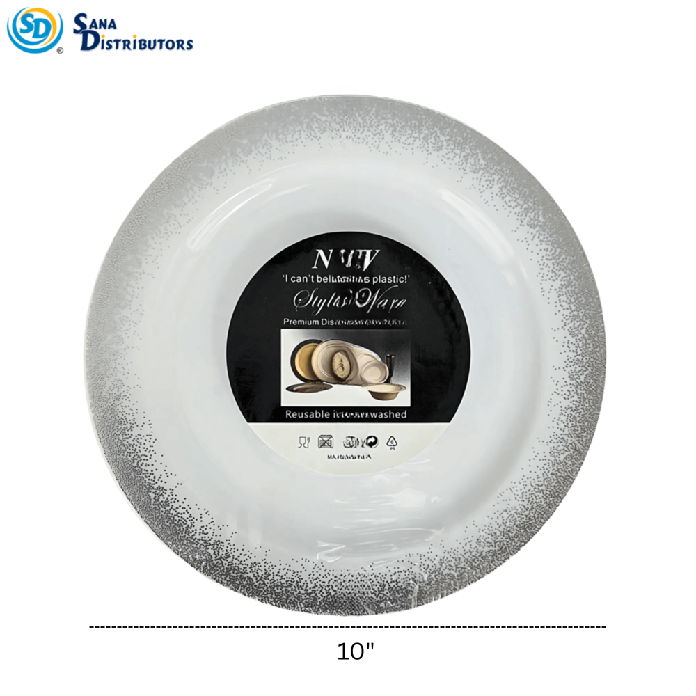 10" Plate Dot Silver 6 Pcs