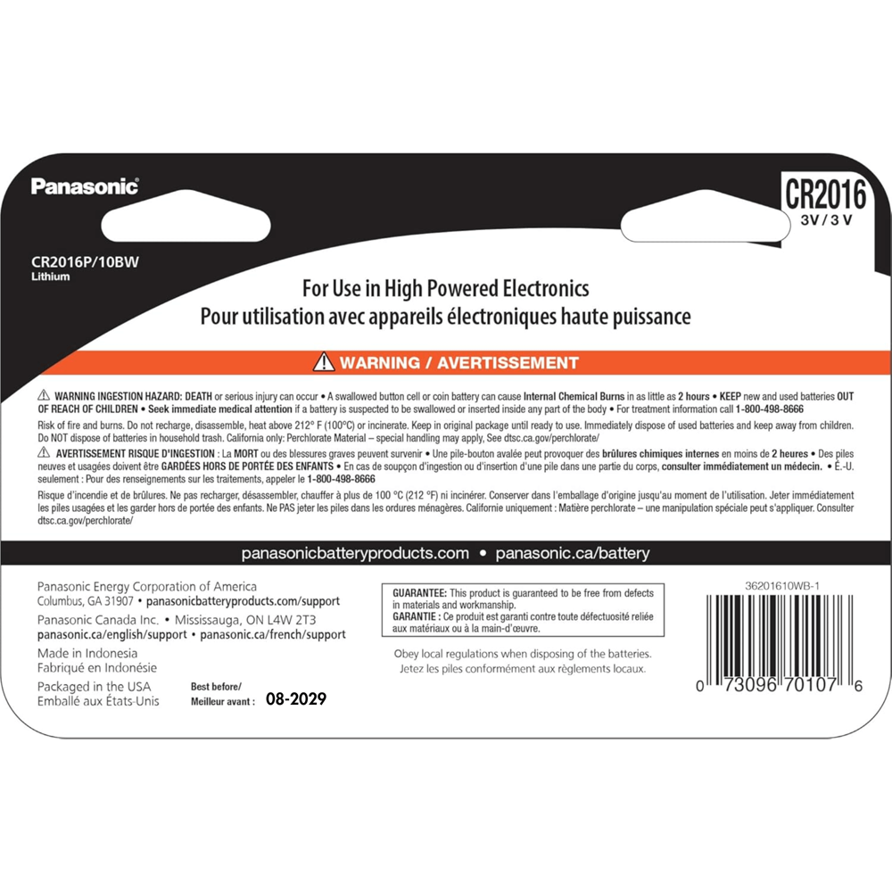 Panasonic Lithium cr2016-10 Battery [Exp: 2030]