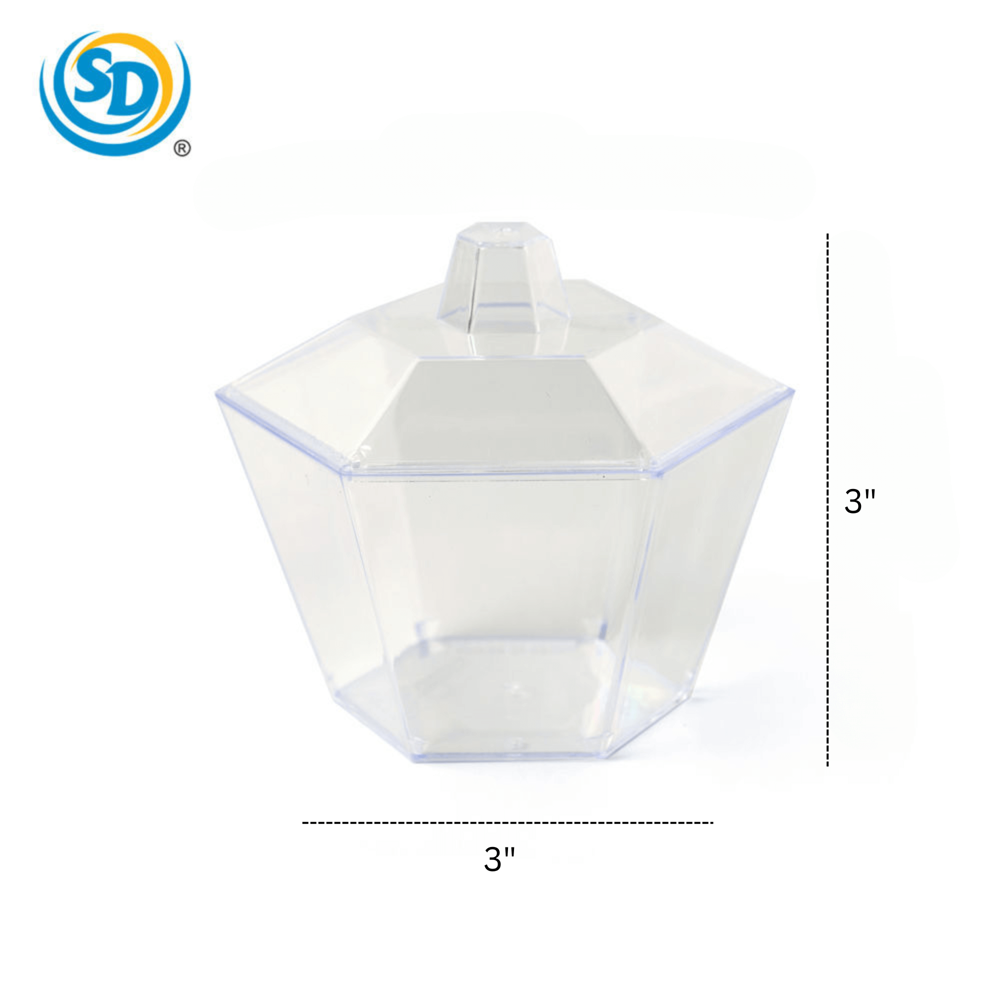 Plastic Clear Cups Hexagon Desgin with Lids 2 Oz 12 Pcs