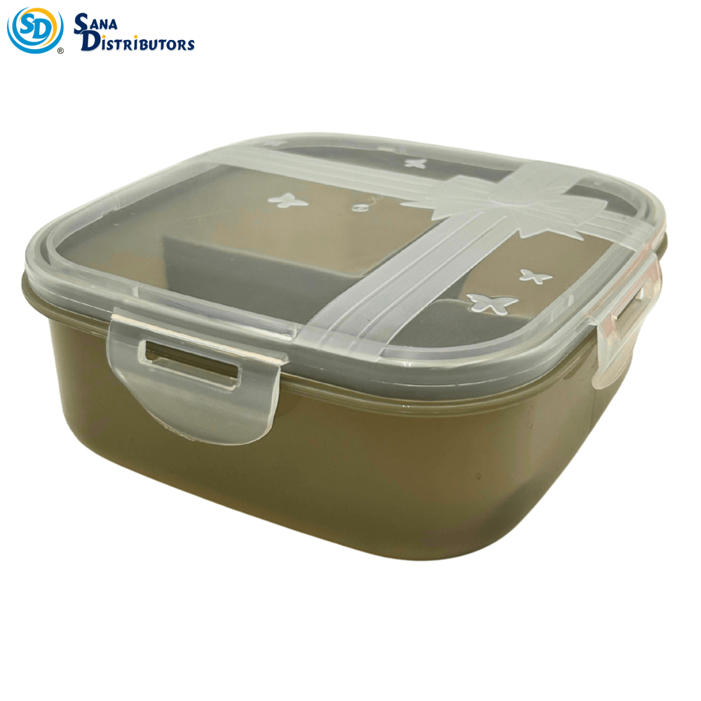 Plastic Lunch Box with Spoon - Assorted Colours [5" x 5" x 3"]