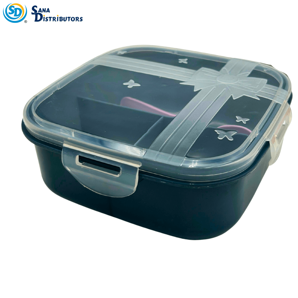 Plastic Lunch Box with Spoon - Assorted Colours [5" x 5" x 3"]