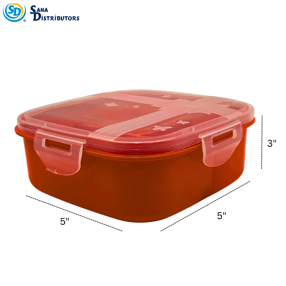 Plastic Lunch Box with Spoon - Assorted Colours [5" x 5" x 3"]