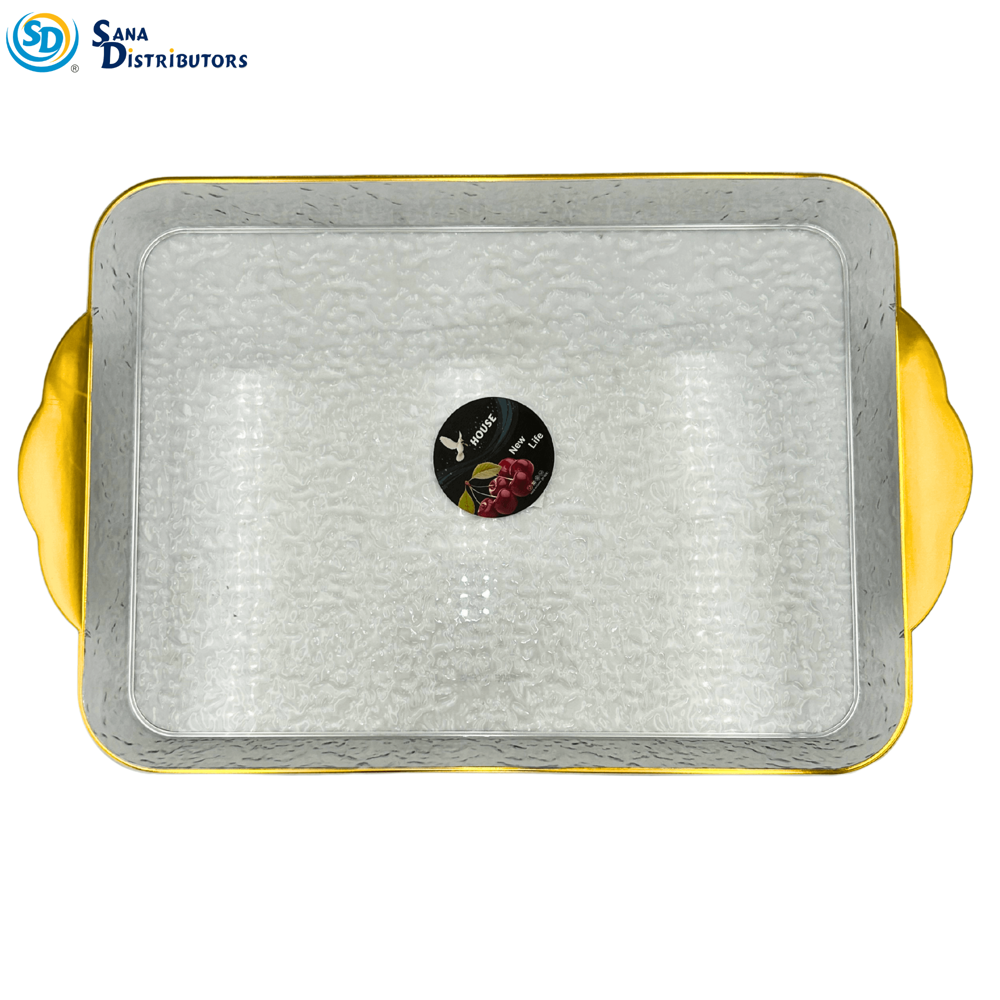 Plastic Serving Plate W/ Gold Trim [15" x 11"]