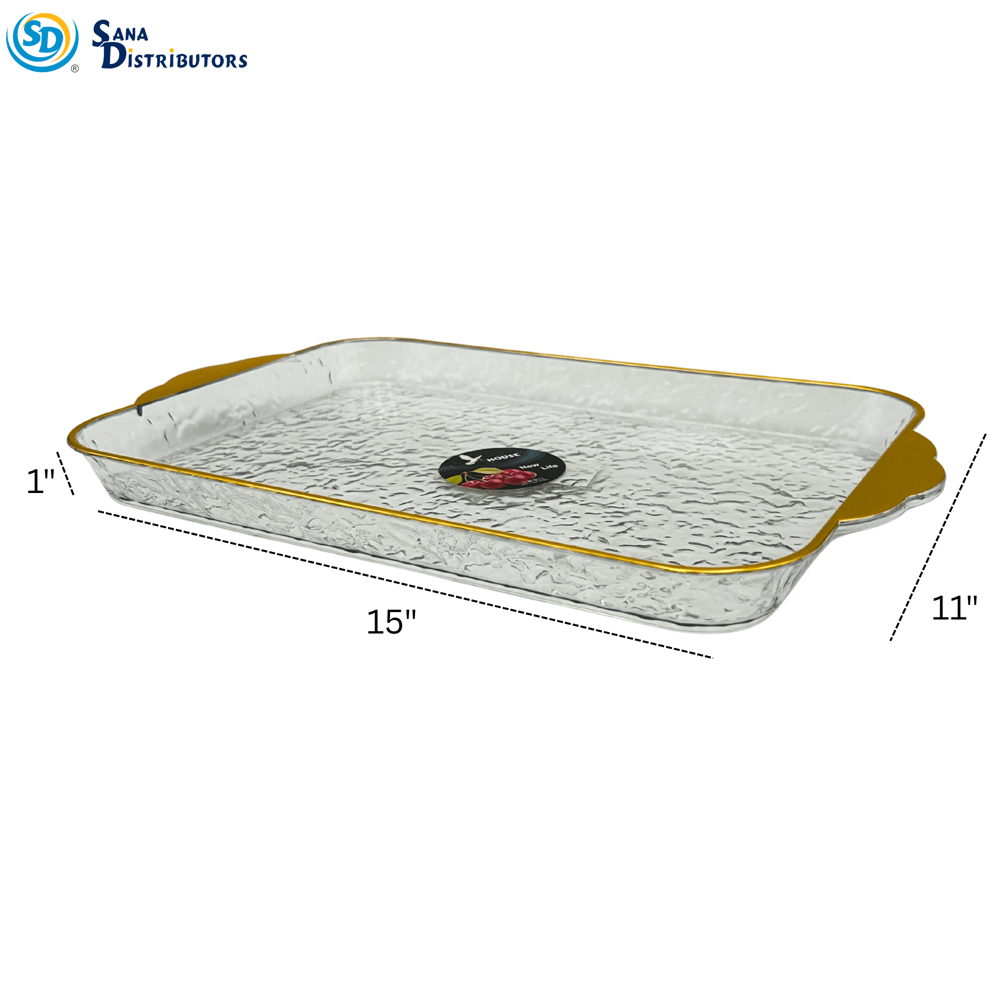 Plastic Serving Plate W/ Gold Trim [15" x 11"]
