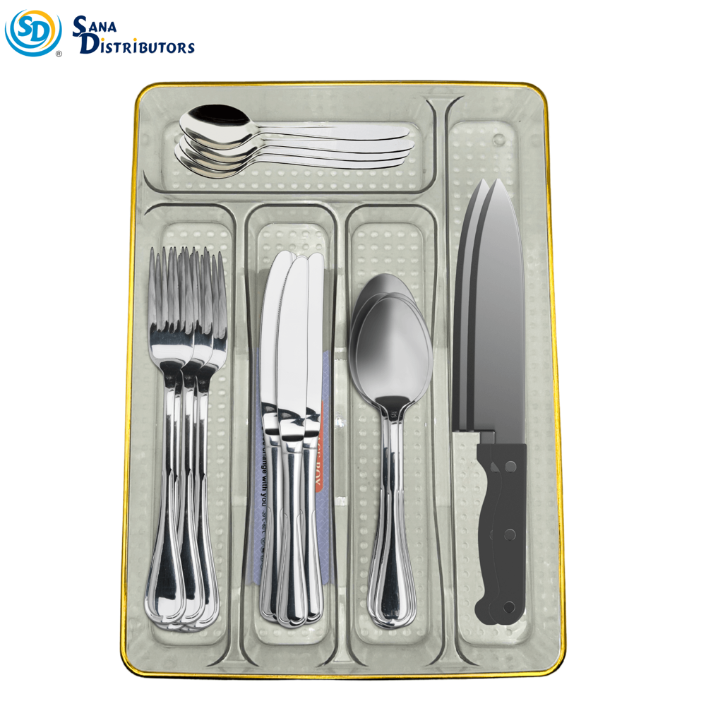 Plastic Utensil Organizer - Gold Trim [13" x 9" x 2"]