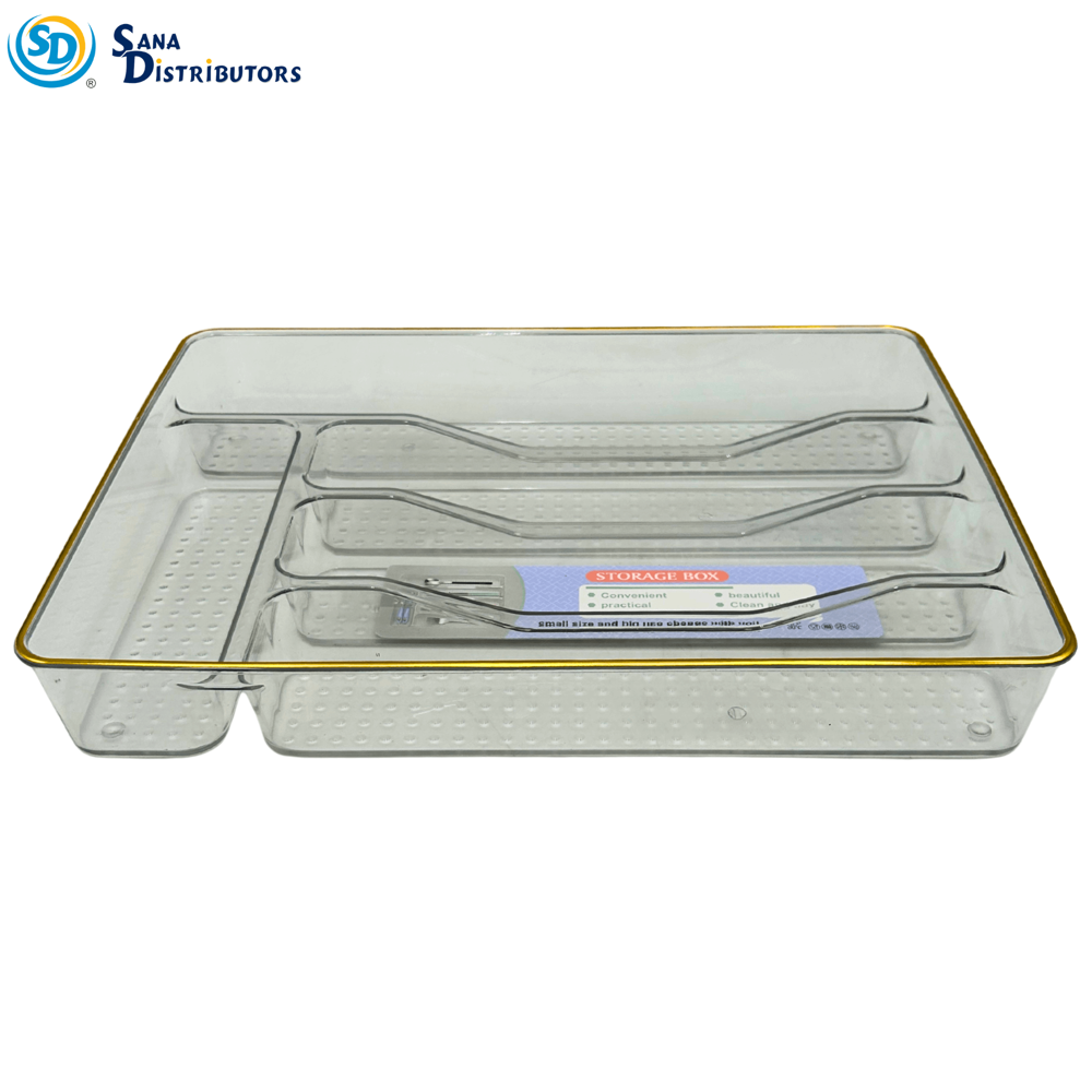 Plastic Utensil Organizer - Gold Trim [13" x 9" x 2"]