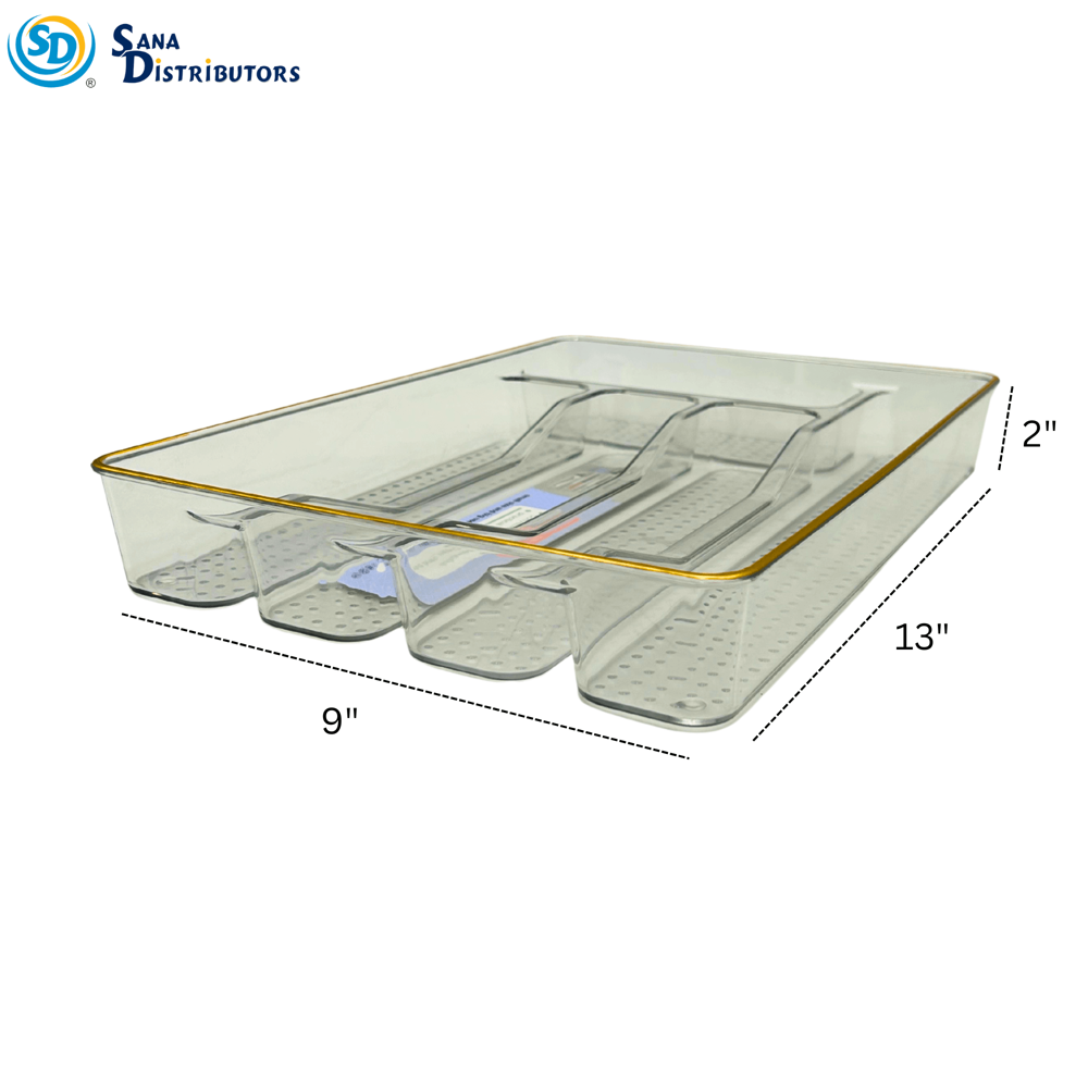 Plastic Utensil Organizer - Gold Trim [13" x 9" x 2"]