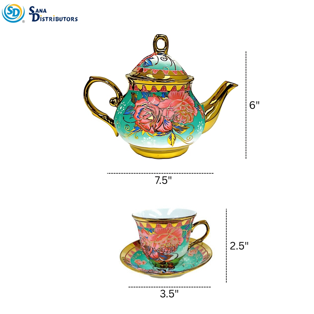 Tea Set W/ Kettle & Stand 13pcs