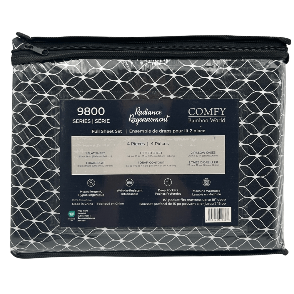 Comfy Bamboo Full Bedsheet Set 4pcs - Black & White
