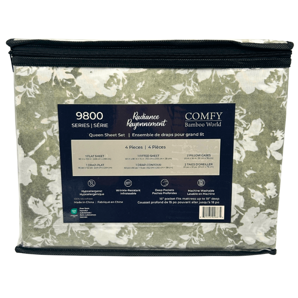 Comfy Bamboo World Queen Sheet Set 4pcs - Sage Green Floral