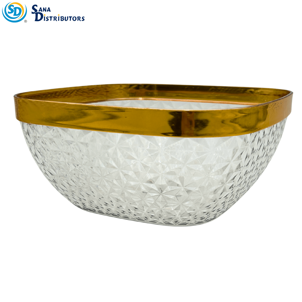Plastic Bowl W/ Gold Trim 8" x 8" x 4"