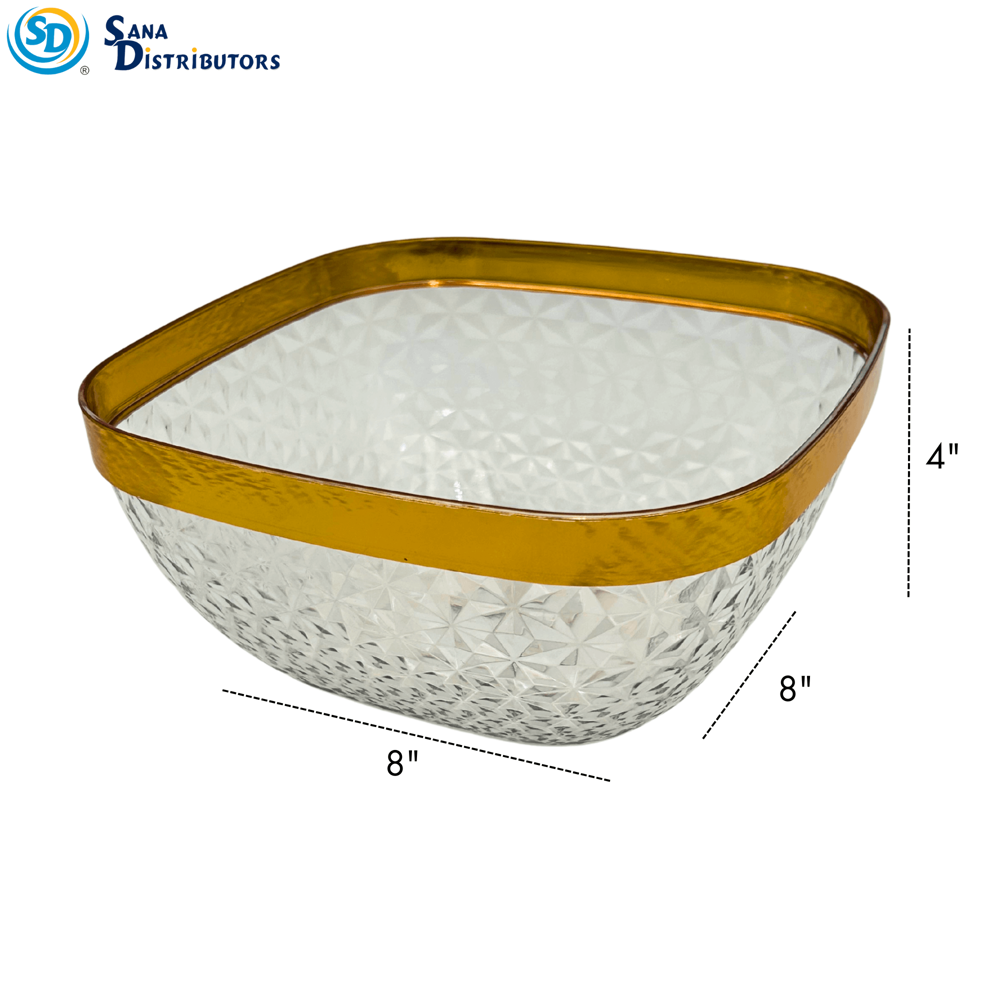 Plastic Bowl W/ Gold Trim 8" x 8" x 4"