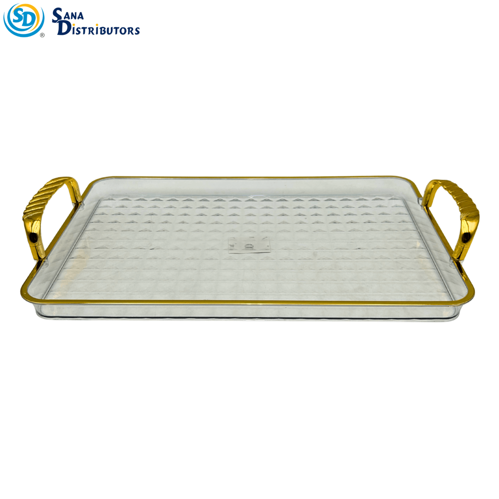 Plastic Tray - Rectangle W/gold Trim 14"