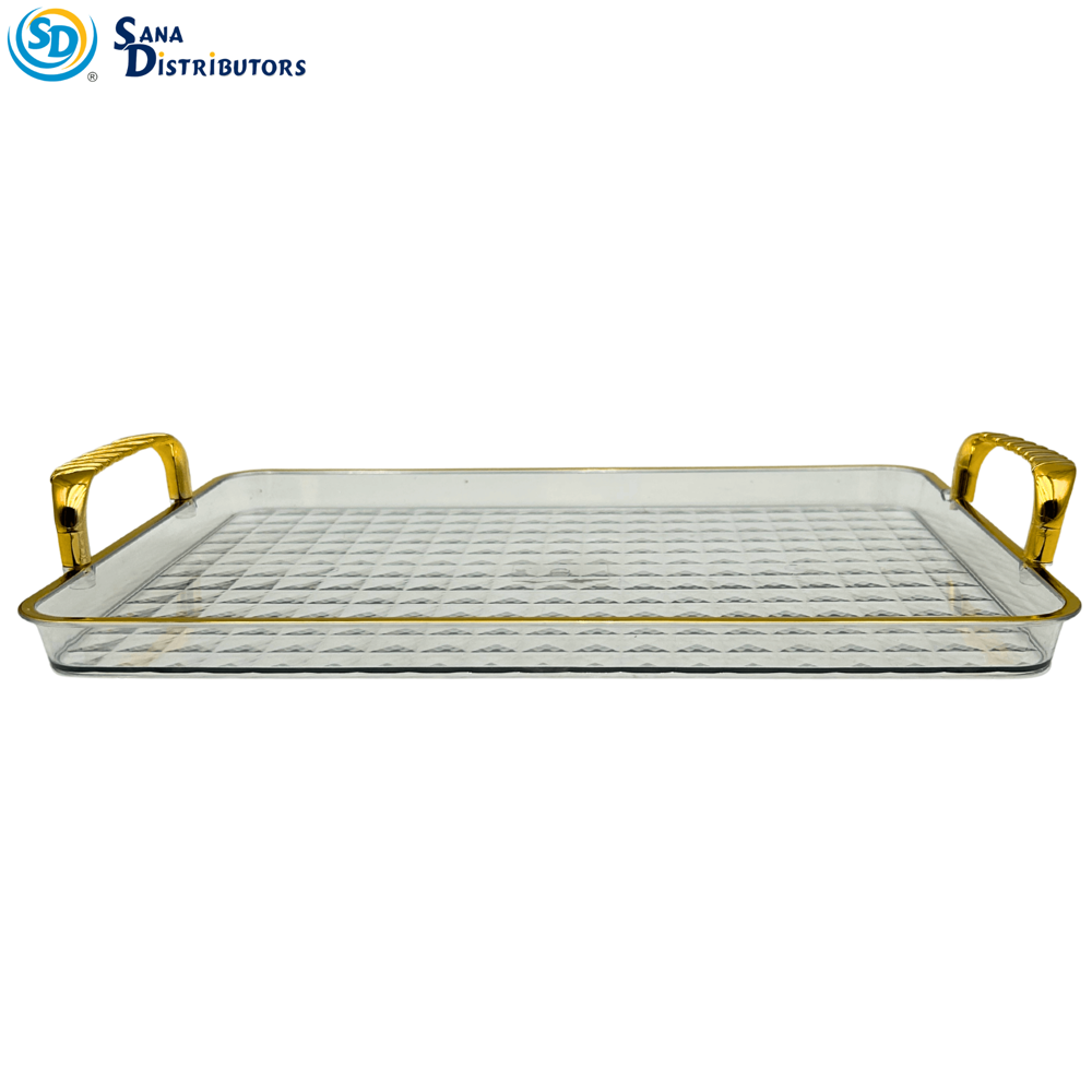 Plastic Tray - Rectangle W/gold Trim 14"