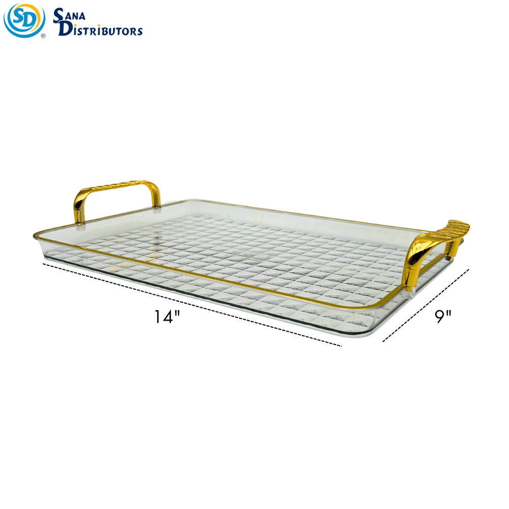 Plastic Tray - Rectangle W/gold Trim 14"