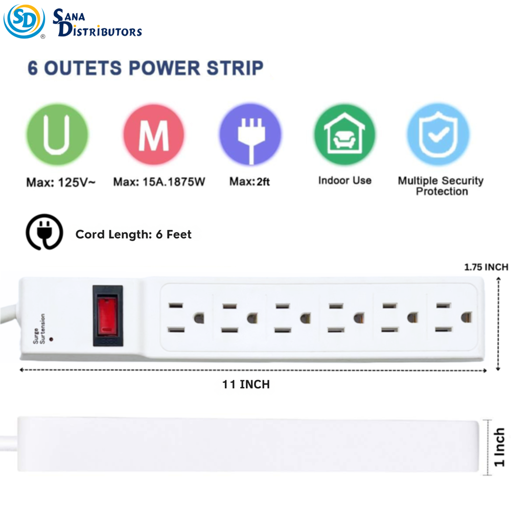 Sd Power Strip with Dual USB 6 Oulets 6ft