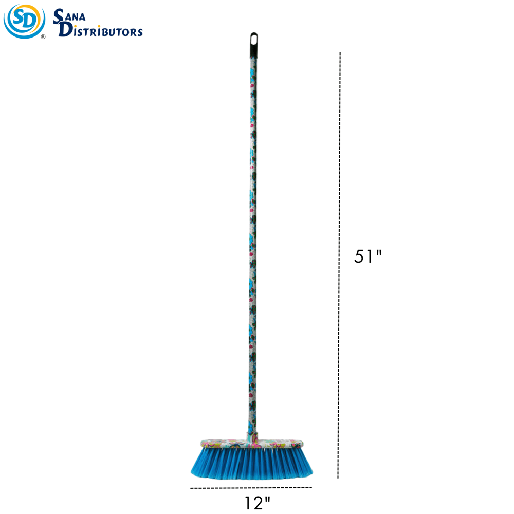 Plastic Broom with Handle 51" - Assorted Flower Designs