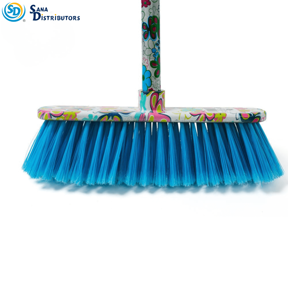 Plastic Broom with Handle 51" - Assorted Flower Designs
